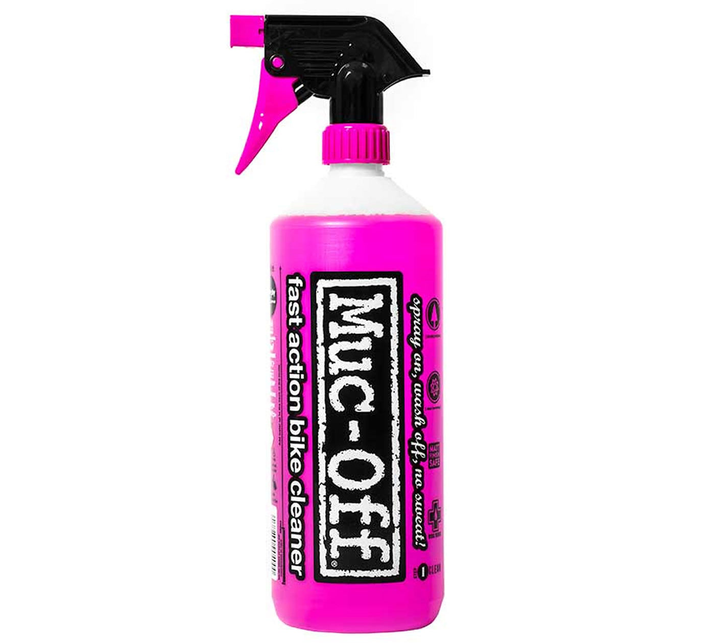Pink Muc-Off bike cleaner spray bottle on a white background