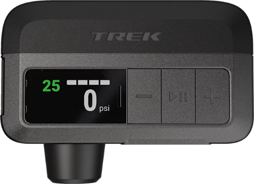 Trek tire pressure monitor with digital display on a white background